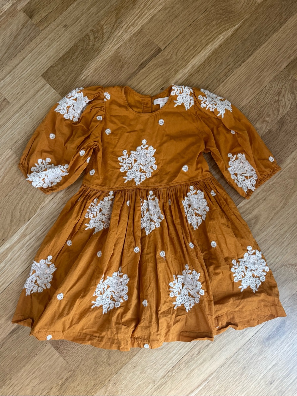 Pink Chicken Brooke Inca Orange Embroidered Puff-Sleeve Dress size 7
